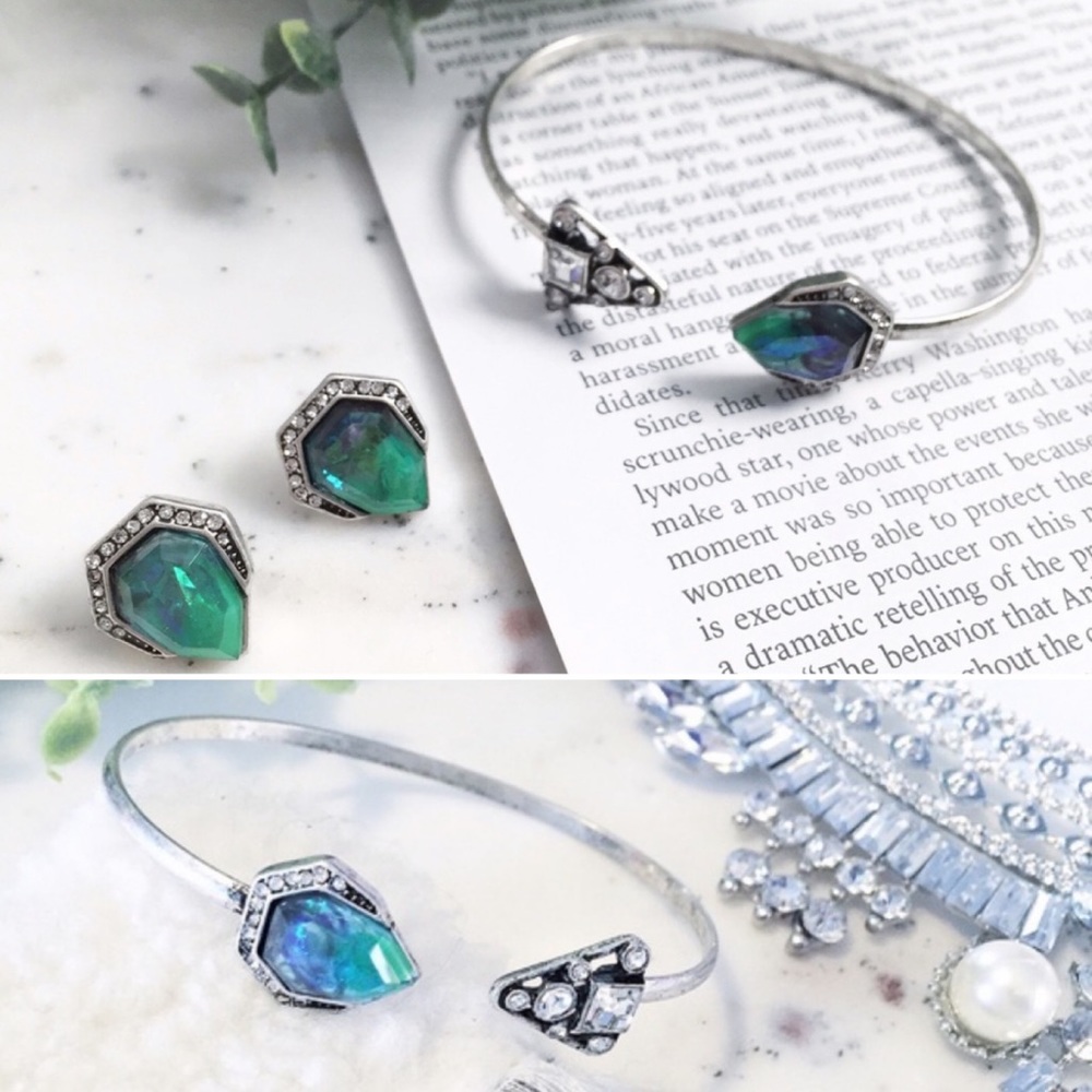 "Florence" Earrings || Green Crystal Pavé Studs - Picture 5 of 8